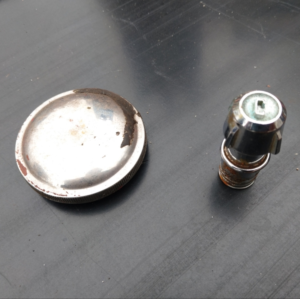 Antique Auto Gas Cap Cigarette Outlet Vintage Part Parts Lot Of 2 Stainless